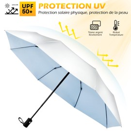 HEXSOLID UPF 50+ Sun Umbrella UV Protection UV Umbrella Parasol UmbrellasTravel Compact for Rain Sun Waterproof And Wind Resistant Sun Blocking Umbrellas Auto Open Close(50inch,Silver/Blue)