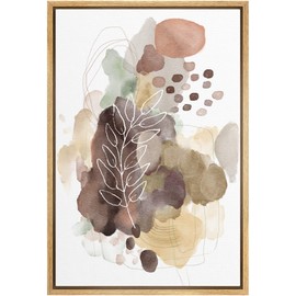 NWT Framed Canvas Print Wall Art Brown Pastel Watercolor Plant Abstract Nature Illustrations Modern Art Decorative Floral Botanical Wilderness for Living Room, Bedroom, Office - 16"x24" Natural