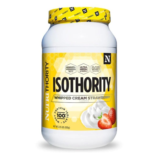 Isothority Whey Protein Isolate, Whipped Cream Strawberry, 2 lb - Ultra Absorbable Branched Chain Amino Acids (BCAA) Powder with 25g Per Serving, Low Carb - Build Muscle & Accelerate Recovery