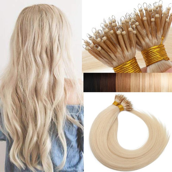 18" Nano Ring Tip Hair Extensions Real Human Hair 50Strands