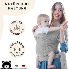 bebebou Sling Wrap for Newborns and Babies (3.5 kg to 16 kg), Hands-Free Stable and Ergonomic Baby Carrier, Nursing Cover for on the Go (Grey)