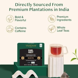 VAHDAM VAHDAM, Earl Grey Black Tea Bags (100 Count) Medium Caffeine, Non GMO, Gluten Free | Citrus Bergamot & Smooth | Resealable Ziplock Pouch | Plant Based Tea Bags