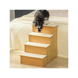 PawHut Pet Stairs, Small Pet Steps with Cushioned Removable Covering for Dogs and Cats Up To 22 Lbs., Brown - Color: Grey, Size: one-size