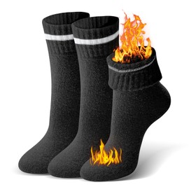 Thermal Socks for Women Striped Warm Soft Extreme Cold Weather Winter Socks for Women, Merino Wool Hiking Socks（3Black）