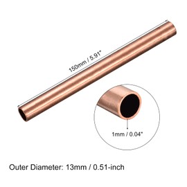 sourcing map Copper Tube, 13mm OD 1mm Wall Thickness 150mm Length Round Pipe Tubing for Industry, DIY Projects 2 Pcs
