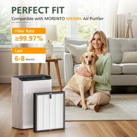 4 Pack MR5866 Filter Compatible with MORENTO MR5866 Air Purifiers, MR5866 HEPA Replacement Filter for 99.97% Air Pollutants, Odor and Smoke, Original Version White