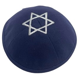 JDPRO LAND Star of Israel Kippah Kipa 6.5Inch Jewish Yarmulke Beanies hat Skull Cap (US, Alpha, Medium, Navy Blue)