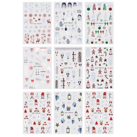 Christmas Nail Stickers, 9 Sheets Self-Adhesive Nail Decal Snow Nail Art Decoration Design Supplies NAS018