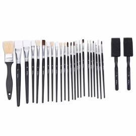 Brea Reese: Brush Set: Value Pack - 25pc - Premium Natural Boar Bristles, Storage Pouch, Perfect for Watercolor & Acrylic Paints, Adult Art Supplies