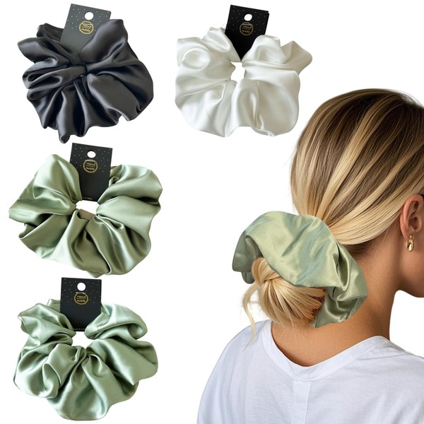 4 Pack 7" Oversized Satin Scrunchies for Women Thick Hair,