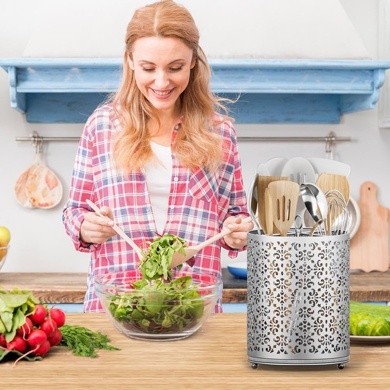 YIUKEA Extra Large Utensil Holder - 360° Rotating Cooking Utensils