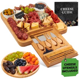 Charcuterie Boards, Bamboo Cheese Platter - Cheese Tray with Cheese Utensils, Fruit Tray, and 2 Bowls Included by Woodenhouse