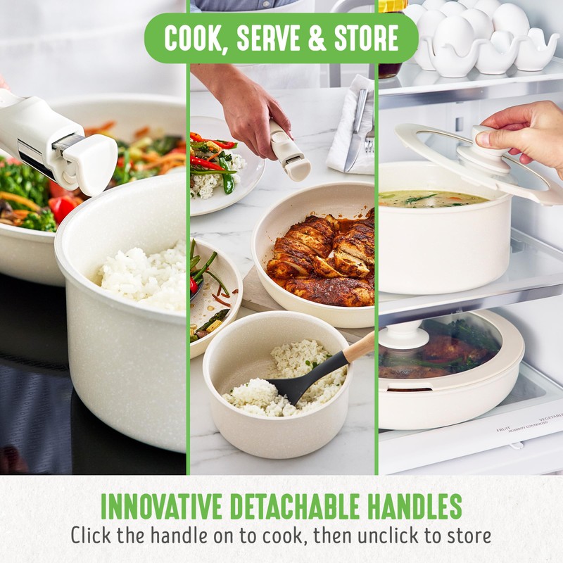 GreenLife 10 Piece Nonstick Pots & Pans Set, Detachable Handle
