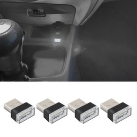 Kutyun 4PCS USB LED Car Interior Atmosphere Lamp, Plug-in 5V Mini USB Ambient Lighting Kit, Portable Car Interior Lights for Decoration, Universal Car Interior Accessories Fit All Car (White)