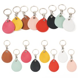 Beadthoven 8Pcs Teardrop Leather Keychains Colorful Keychain Blanks Bulk Bag Charms 360 Rotatable Water Drop Keychain Holders with Key Rings for Purse Backpacks Hanging Ornaments Car Keys Making
