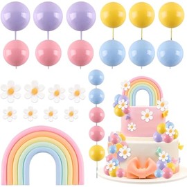 ZWLIYCHN - Decoración para tartas de arco iris, 26 unidades, decoraciones para tartas con flores con decoración de tartas con temática de margaritas, decoración de pasteles de bolas coloridas
