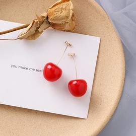 Cherry Earrings for Women 3D Red Crystal Simulation Cherry Drop Earrings (Red)