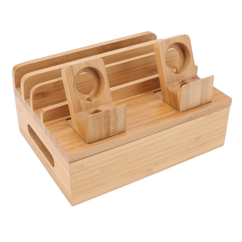 Bamboo Charging Station Multifunction 5 Ports Charging Station Rack for