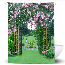 SCVBLJS Floral Shower Curtain Waterproof Bathroom Bathtub Anti-Mildew Polyester Fabric Bathroom Shower Curtain Garden scenery curtain Flower bath room partition curtain leaves With Hooks 180X180cm