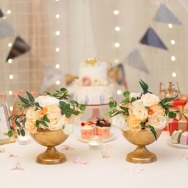 Sziqiqi Urn Vases for Wedding Table Decoration - 15 cm High Gold Metal Vase Set of 2 Small Vintage Flower Arrangement Pots for Table Elegant Hammered Flower Vase for Christmas Anniversary Party