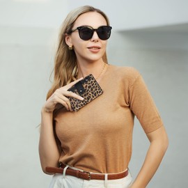 CLUCI Small Wallet for Women Leather Bifold Multi Mini Card Holder Organizer Designer Ladies Zipper Coin with Removable ID Window, Leopard, Compact