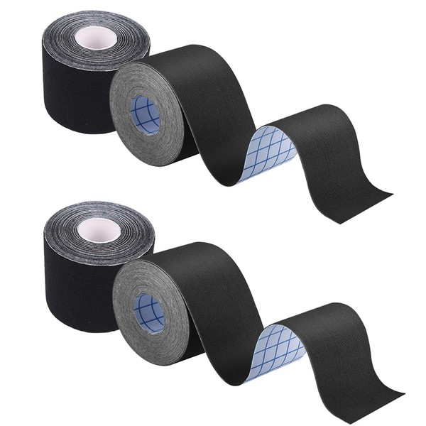 4 Rolls Kinesiology Tape, Waterproof Breathable KT Tape Athletic Elastic Tape 16.5ft Uncut Rolls for Knee Pain, Elbow & Shoulder Muscle for Sport Gym Fitness Running, 4 Rolls, Black
