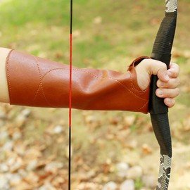 Windfulogo PU Leather Archery Arm Guard Hand Protector Brace Longbow Hunting Shooting Brown