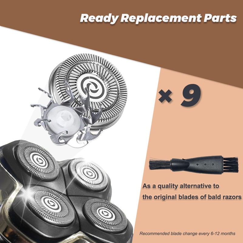 Pack of 9 Replacement Shaving Head for Pitbull Skull Shaver,