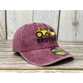 Enodtter Big Brother Gift for Toddler Boy, Embroidered Excavator Baseball Cap for Kids Child Children, Washed Burgundy Dad Hat, Big Brother & Yellow Excavator (Washed Burgundy), One Size