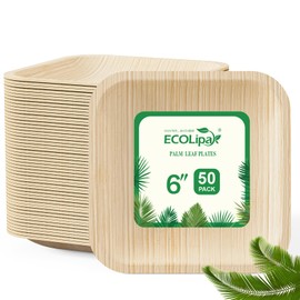 ECOLipak 6 Inch Compostable Palm Leaf Plate Like Bamboo Plate, 50 Pack Disposable Biodegradable Plates Suitable for Party, Dinner
