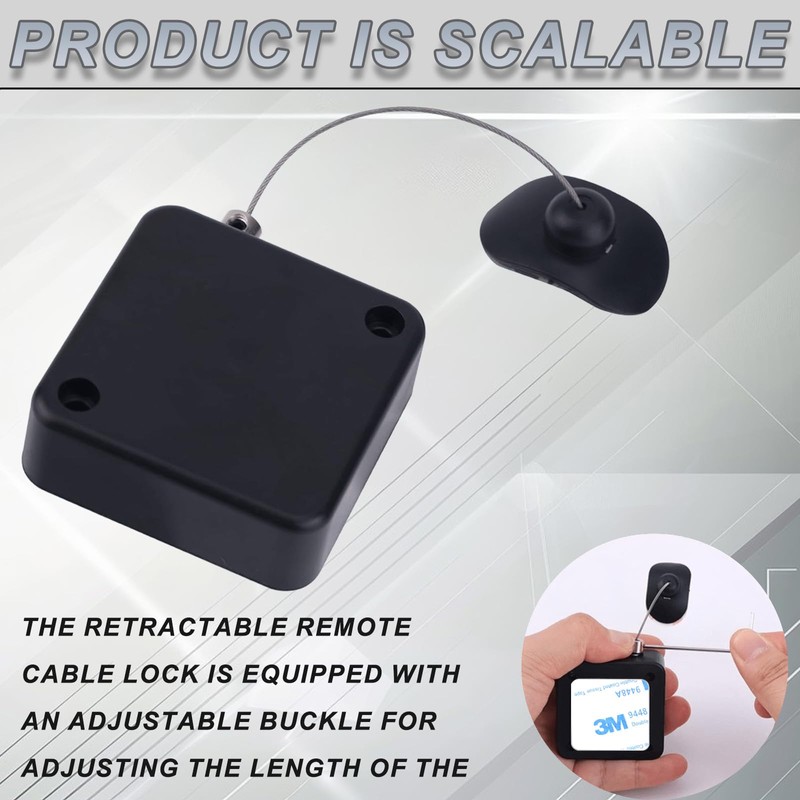 Black Retractable Remote Control Tether Locks, 2m Anti-Theft Security Spring