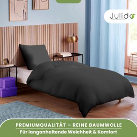 Julido Jersey Bedding Set and Pillowcase, 100% Cotton (Oeko-Tex). 2-Piece Bedding Set with Zip, Ultra Soft and Breathable (Anthracite, 155 x 200 + 80 x 80 cm)