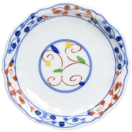 Saikai Pottery Hasami Ware 31159 Krasshino Tsuwa Small Plate, Dyed Brocade Arabesque, White, 4.7 inches (12 cm)