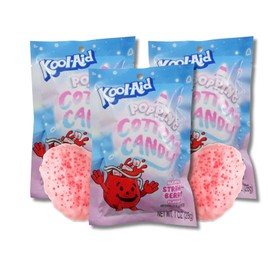 Kool-Aid Popping Cotton Candy - Cotton Candy with Popping Candy Bits - Strawberry - Gift Pack of 3, 1 oz. Bags By Lyza's Sweets & Treats
