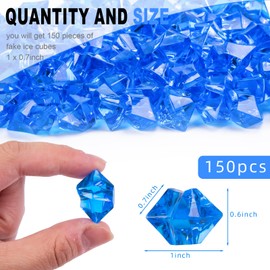 DomeStar Navy Blue Fake Crushed Ice Rocks, 150 PCS Fake Diamonds Plastic Ice Cubes Acrylic Clear Ice Rock Diamond Crystals Fake Ice Cubes Gems for Home Decoration Wedding Display Vase Fillers