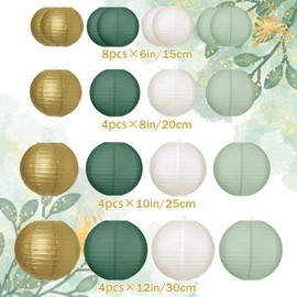 Idota Pack of 20 Paper Lanterns, Sage Green Paper Lantern, Round Hanging Paper Lantern, Decoration, Classic Ribbed Paper Lampshade for Wedding, Baby Shower, Garden Party (Diameter 15 cm/20 cm/25 cm/30