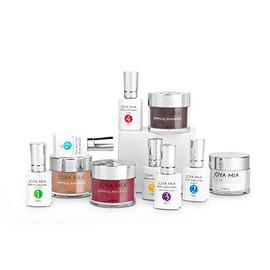 Joya Mia Complete Nail Dipping Powder Starter Kit with Powders, Top, Base, Vitamin Oil, and Brush Save (Red, Gold Pearl, Light Brown) (DPSK-33)