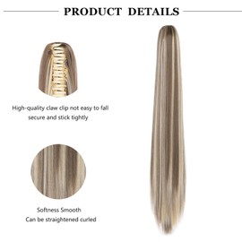 Cybelleza Ponytail Extensions Braid Ponytail Hairpiece Straight Long 55 cm Claw Clip in Hair Extension Synthetic Hair Extension Braid Extension for Women, Ash Blonde & Bleached Blonde
