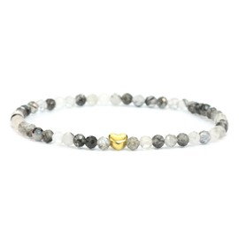 LAKADA Genuine Gemstone Bracelet with Faceted 4 mm Beads and Stainless Steel Heart Healing Stone Protective Stone Bracelet Lucky Charm Talisman Gift, Gemstone, Faceted gemstone
