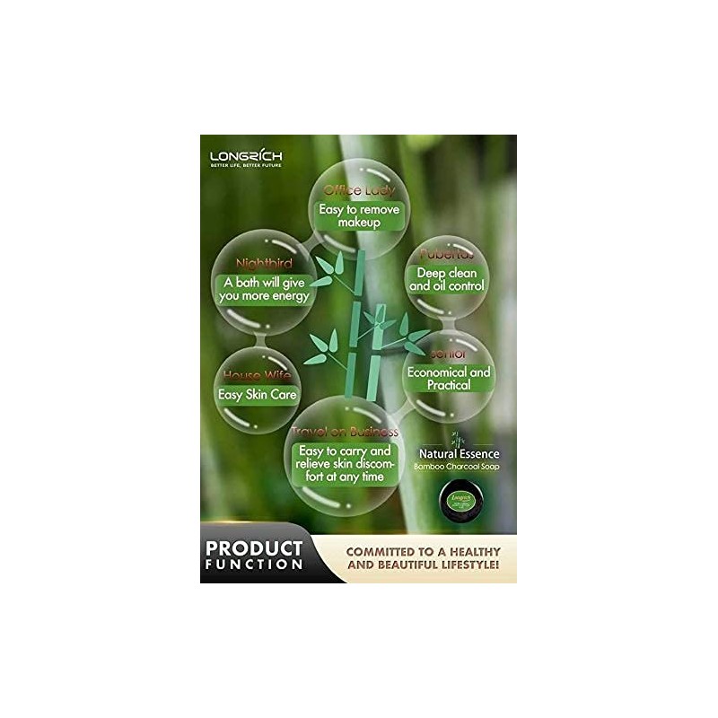 Longrich Bamboo Charcoal Soap, Black Soap,Brightening Soap for Fighting Pimples,