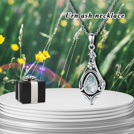 Seiyang Urn Necklace for Ashes 925 Sterling Silver with Moss Agate Cremation Jewelry Keepsake Ashes Pendant Necklace Memorial Jewelry for Women Loved One