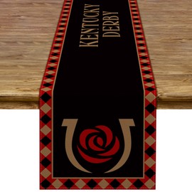 Pudodo Run for The Roses Table Runner Derby Horseshoe Horse Racing Themed Party Kitchen Dinning Room Home Decoration
