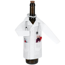 White Wine Bag for Nurse Practitioner Gifts, Felt Wine Bottle Clothes, Liquor Bottle Wrapping Cover with Necklace Capsules Decorations, White Coat Ceremony Gifts for Doctor Women Graduation Party