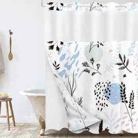 Tititex No Hooks Snap in Liner Abstract Blue Branches Shower Curtain Sets, Hotel Luxury Double Layers Waterproof Fabric & See-Through Top Window Bathroom Decorative 72x72 Inch