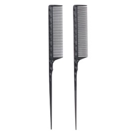 PERFEHAIR Heat Resistant Rat Tail Combs for Flat Iron Straightening, 2 Pieces Carbon Fiber Anti Static Styling Combs for Women, Fine and Wide Teeth, Black