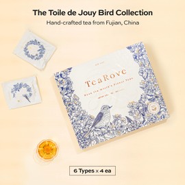 TeaRove Assorted Tea Gift Box - Toile de Jouy Bird Collection, Chinese Whole-Leaf Tea Smapler Variety Pack, Black, Oolong, Jasmine Green & Herbal Teas, Hot or Iced, Self Care Gifts for Teas Lovers