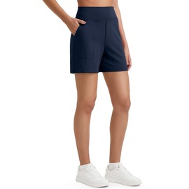 G4Free Women's Shorts High Waisted 5'' Athletic Shorts Tummy Control Shorts Comfy Casual Shorts Summer Running Hiking Yoga Shorts with Pockets (Dark Navy,XXL,5")