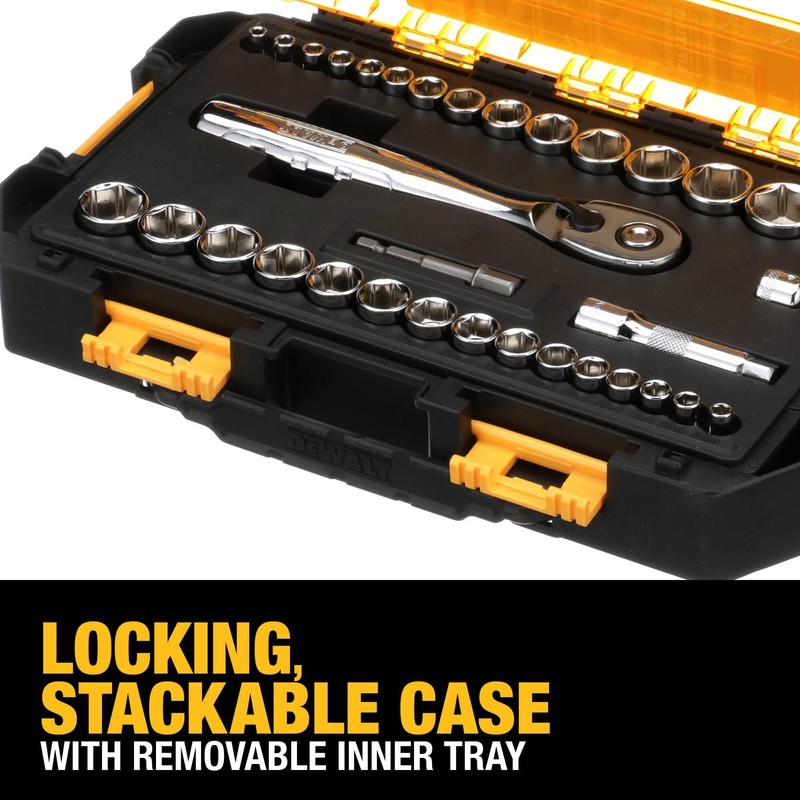 DEWALT Socket Set, 1/4-Inch & 3/8-Inch Drive, SAE/Metric, 34-Piece (DWMT73804)