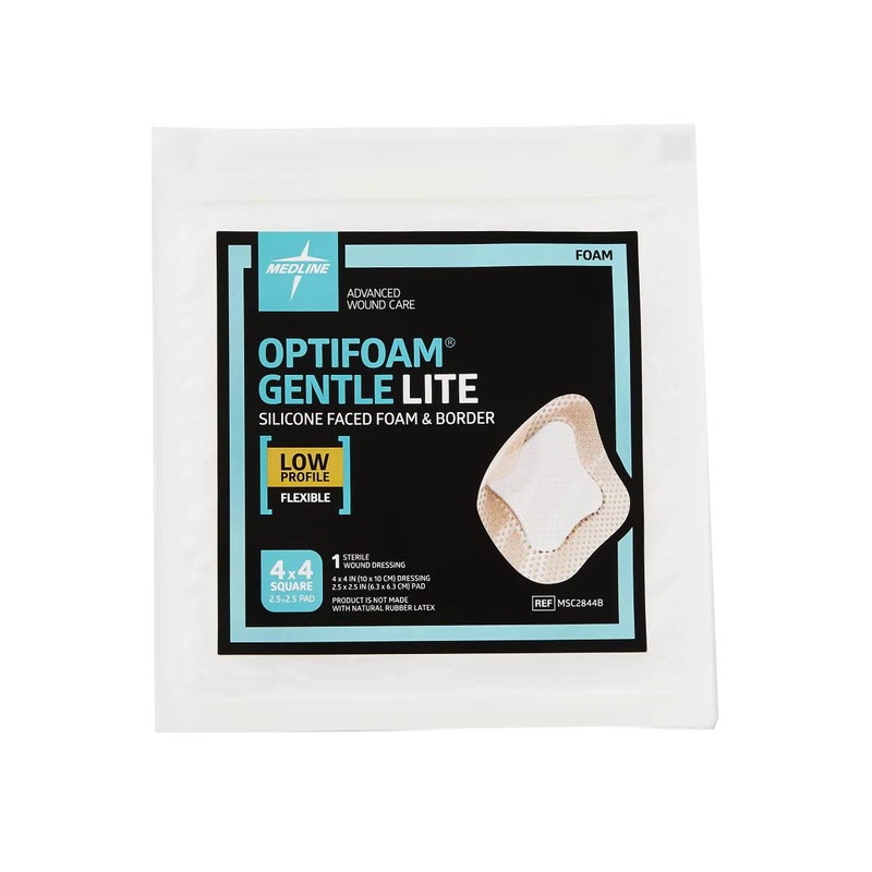 Medline Optifoam Gentle Lite Foam Dressings, with Border, 4" x