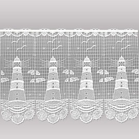 Maritime White Lace Curtain Lighthouse Made of Plauen Lace Panel Curtain (Height x Width 40 x 96 cm)